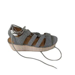 City Classified Sandals Platform Wedge Heel Women Size 8.5 Gray Fabric Ankle Tie